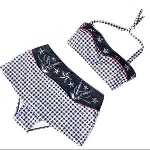 NWOTBanjo & Cake Black Gingham Star Pinup Bikini L